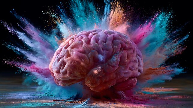 Brain Explosion with Colorful Powder Showcasing Creative Thinking and Innovation