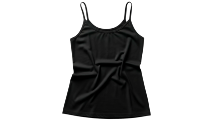 Simple black strap undershirt displayed flat against a dark background