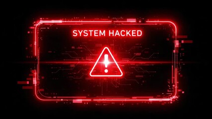 System hacked alert with red warning sign and cybersecurity breach animation - Powered by Adobe