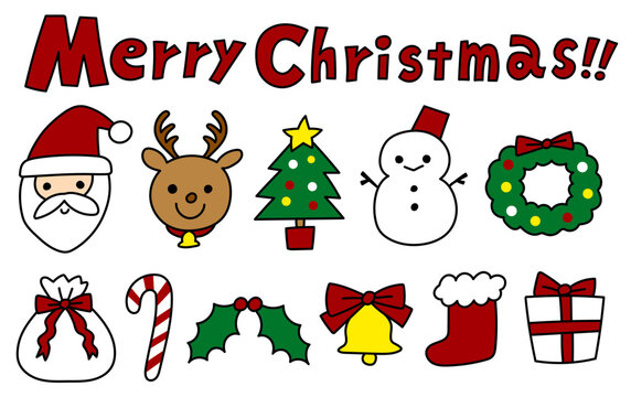 可愛いクリスマスアイコンセット イラスト ベクター