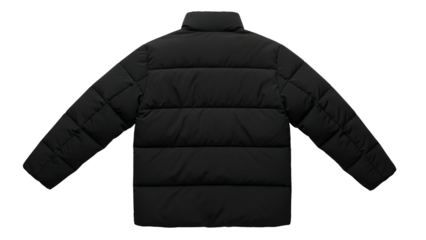 Padded winter outerwear jacket displayed from the rear against a dark background