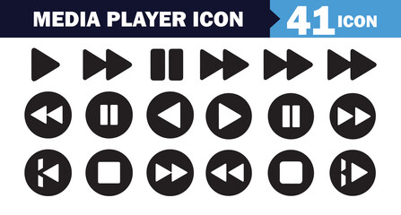 Black and White Media Player Control Icons. Vector Illustration 