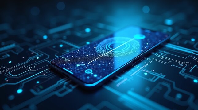 Futuristic smartphone digital interface glowing blue - Powered by Adobe