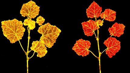 Vibrant autumn leaves contrast nature study macro photography dark background close-up