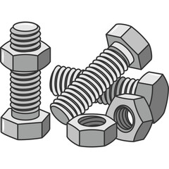 Collection of Hexagonal Nuts and Bolts in Metallic Gray on Transparent Background Ideal for Industrial and Mechanical Concepts
