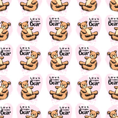 Seamless vector pattern with teddy bears. Cute doodle background. Hand drawn vector illustration.