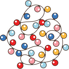 Colorful Christmas Lights Garland Festive Holiday Decoration Glowing Ambiance Abstract Pattern Arrangement with Red Blue Pink and Yellow Bulbs on Transparent Background