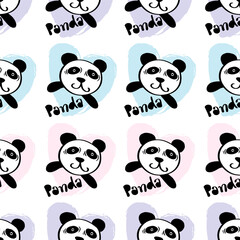 Seamless pattern with cute panda bear. Vector illustration.