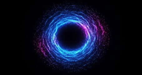 Vibrant abstract glowing blue and magenta energy ring with a dark central void, creating a dynamic and futuristic portal effect. - Powered by Adobe
