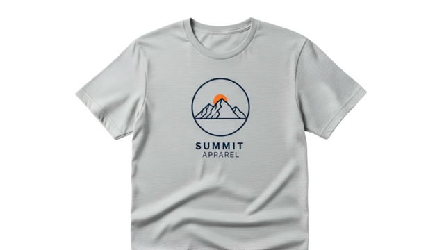 Light colored casual top displays a minimalist circular graphic featuring mountain peaks and a setting sun