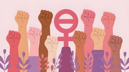 international women's day - pink woman Raised Hands wearing female sign vector design