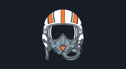 A detailed illustration of a classic fighter pilot helmet with an oxygen mask and goggles on a dark background.
