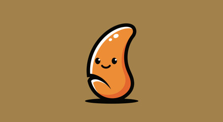 A friendly, cartoonish, orange shape with a smiling face and black outline on brown
