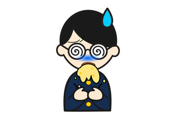 吐くメガネをかけた男子学生