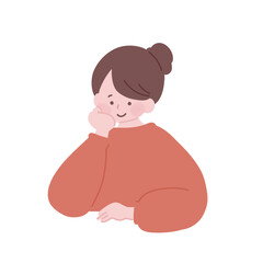 フラットイラスト　笑顔で頬杖をついている女性