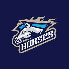 Horse mascot logo design vector. Head horse illustration for sport team.
