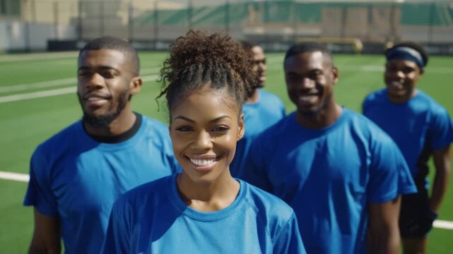 Unity in Motion: A determined and diverse team of athletes, united by their shared passion and dedication, strides confidently forward, ready to conquer new challenges.