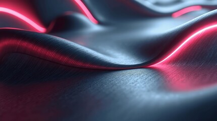 Wavy metallic surface with glowing red lines abstract