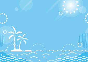 Vector Seamless Tropical Ocean Background Illustration With Palm Trees On An Island. Horizontally Repeatable.