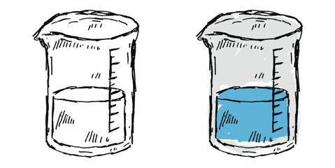 Grunge sketch hand-drawn measuring glass vector. Ideal for science, pharmacy, and kitchen themes. This graphic symbolizes volume measurement with a distressed, gritty aesthetic.