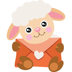 Adorable Cartoon Lamb Holding a Valentine's Day Card with a Heart Emblem on a Transparent Background