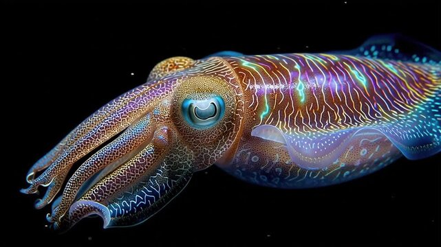 Hypnotic Color-Changing Cuttlefish in Deep Black