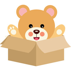 Adorable Brown Teddy Bear Peeking Out Of A Cardboard Box With A Smiling Face And Paws Raised In Playful Greeting
