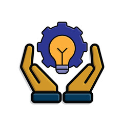 Automation icon. Artificial intelligence. Gear with a light in the middle in two hand. automatic, manager, web. Isometric design style.