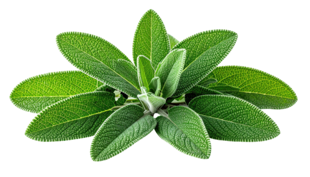Sage plant green, oval leaves clustered with furry texture