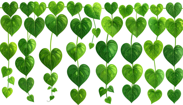 Verdant, heart-shaped leaves dangle on trailing vines