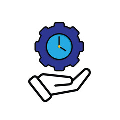 Automation icon. Artificial intelligence. Gear with a clock in the middle in hand. automatic, manager, web. Mixed design style.