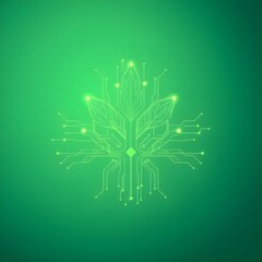 Green technology concept art, abstract circuit lines forming leaf shapes