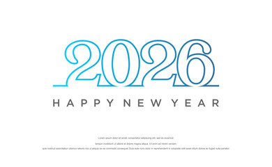 Fototapeta premium 2026 Happy New Year Continuous Line Art with Blue Gradient