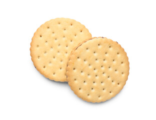 Tasty sandwich biscuits with chocolate cream on white background