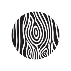 Circle woodcut natural pattern hand drawn concept silhouette icon logotype. Tree rings. Cracked tree stump. Cross section of the trunk. Hand drawn element. Black and white illustration