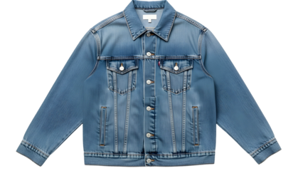 Classic blue denim outerwear garment presented against a dark background