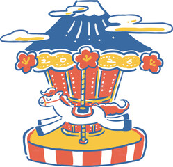 午年　ポップな新年メリーゴーランドのイラスト