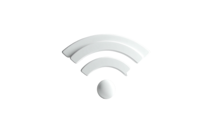 Wi-Fi symbol, three arcs, shiny white on a stark black backdrop