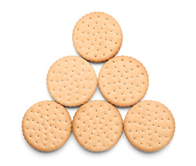 Crunchy sandwich biscuits on white background