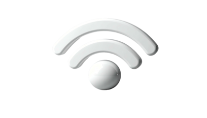 Glossy white wifi symbol, three curved lines and a sphere