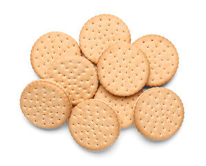 Crunchy sandwich biscuits on white background