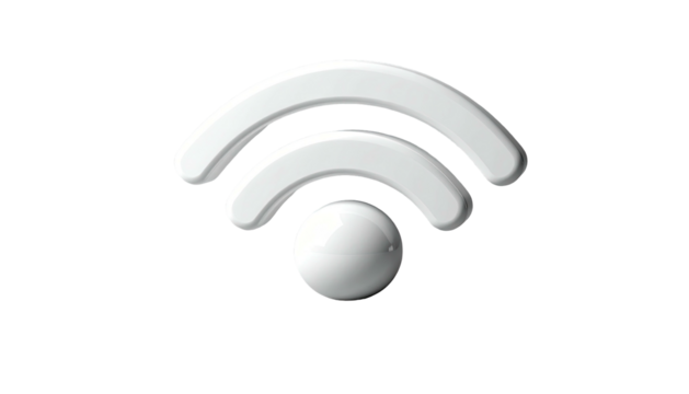 Glossy white wifi symbol, three curved lines and a sphere