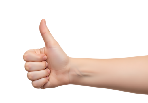 Hand showing thumbs up gesture of approval and agreement. Isolated on transparent background, png