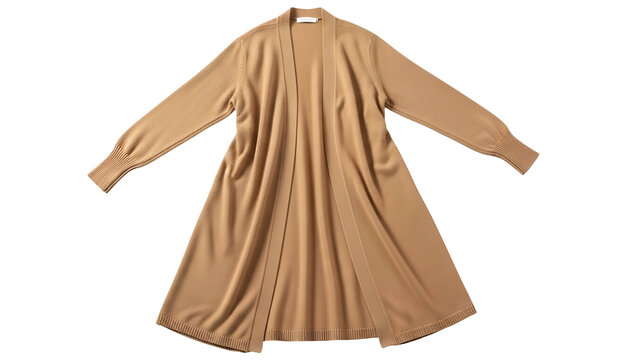 Long open-front knitted outerwear drapes elegantly against a solid black background