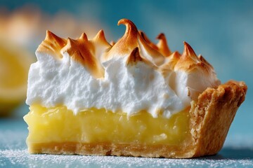 Close-up of lemon pie with fluffy meringue