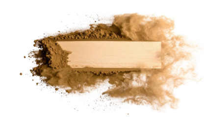 Rectangular block over earthy powder, edges frayed