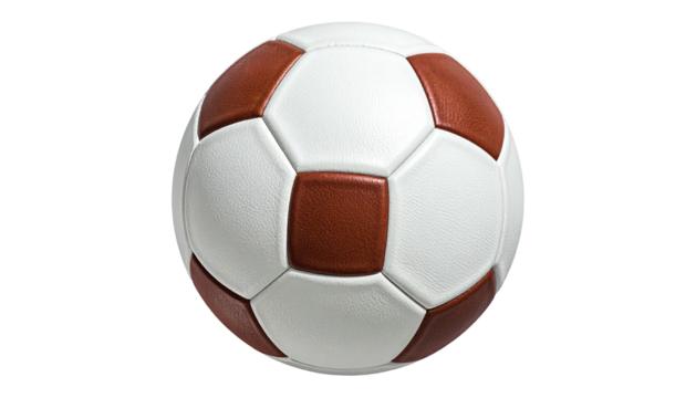 Ball White and brown soccer ball against a black background