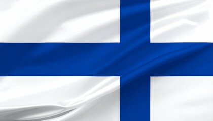 Naklejka premium Finland national flag featuring blue Nordic cross on white background, vertical part of cross shifted toward hoist side, clean fabric texture, minimal and symbolic design representing Finnish identity