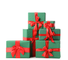 Christmas gift boxes on white background