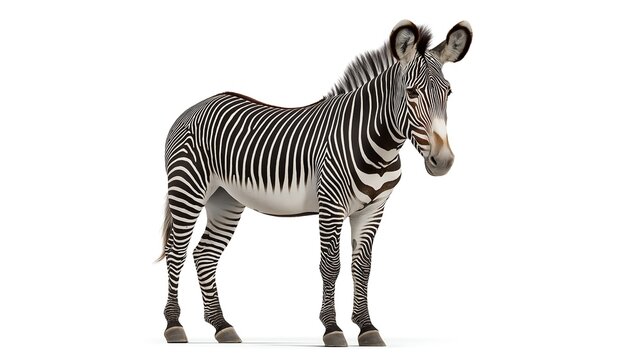 Grevy&rsquo;s zebra, Equus grevyi standing proudly and waving one hoof, isolated on white background, clean animal studio photo